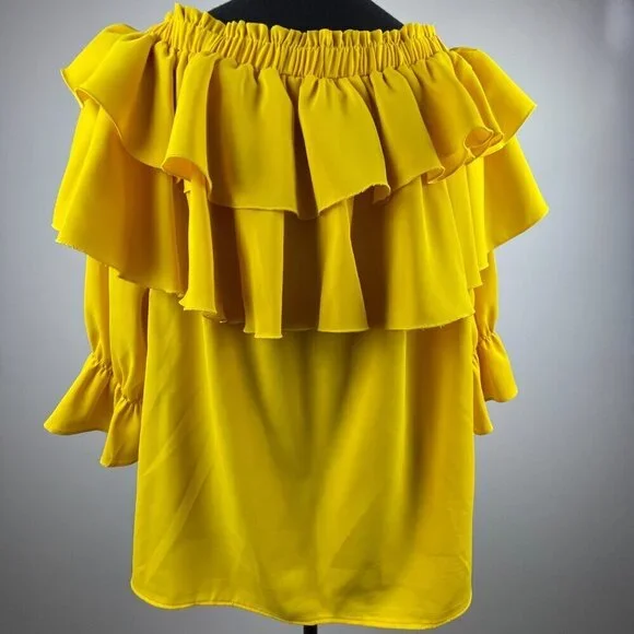 Byinns Women's Off Shoulder Ruffle Yellow Top Size XL - Picture 6 of 11